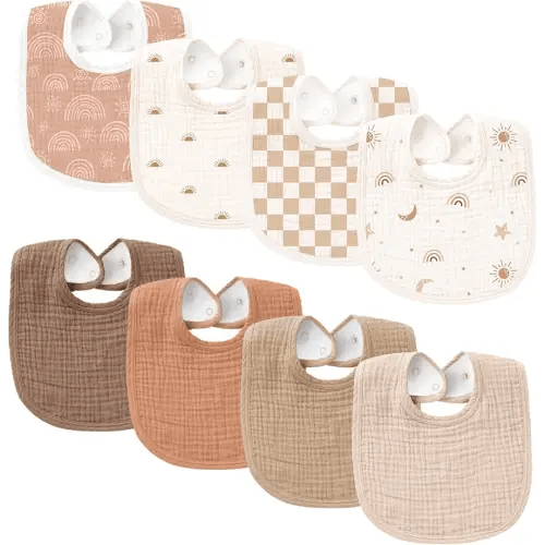 Konssy Muslin Baby Bibs 8 Pack Baby Bandana Drool Bibs Cotton for Unisex Boys and Girls, Soft Absorbent Set for Teething and Drooling