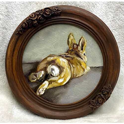 Ornate Framed Bunny Art: 5x5" Round Fine Art Print