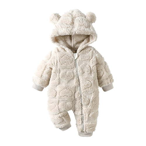 Kogui Girls Snow Suit Newborn Baby Bear Fleece Outfit Footie Jumpsuit Winter Romper Snowsuit outfit Bear Suit Warm Hooded Outfits Size 0 3 Months (Beige,0-3 Months)