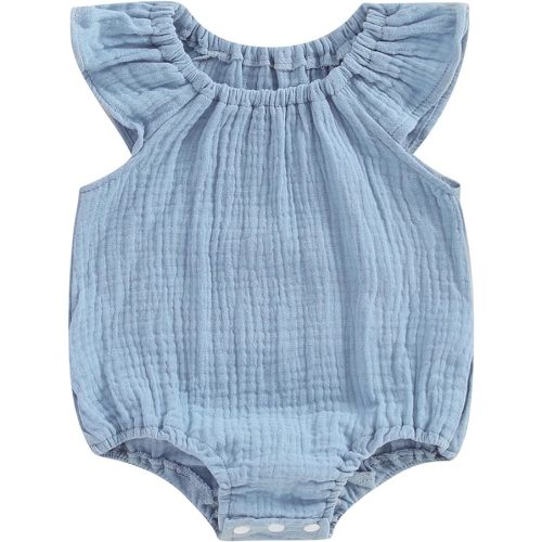 Mubineo Baby Girl Boy Summer Cotton Linen Romper Clothes Basic Plain Ruffle Sleeveless Comfy Rompers Newborn Tops