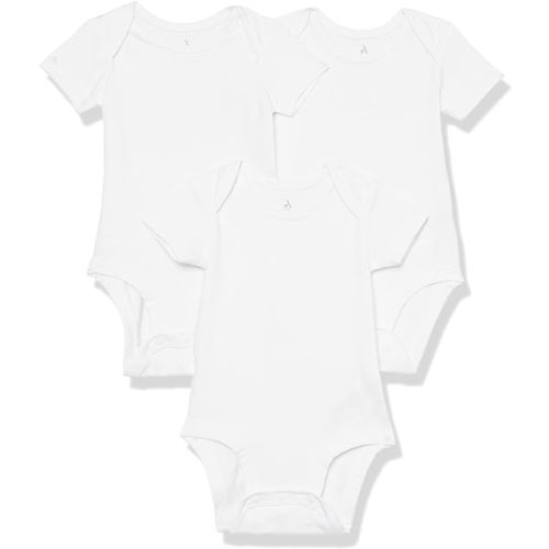 Amazon Essentials Unisex Babies' Cotton Stretch Jersey Short Sleeve Bodysuit (Previously Amazon Aware), Pack of 3 - Newborn - White