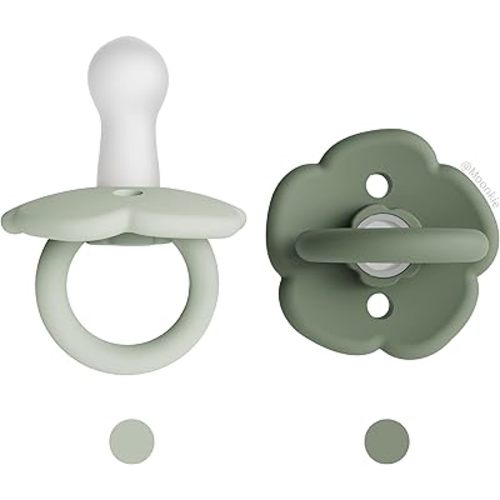 Moonkie Pacifiers Set of 2 | One-Piece Design Baby Pacifier with Large Air Holes | BPA-Free Safe Silicone Soother | 0-6 Months