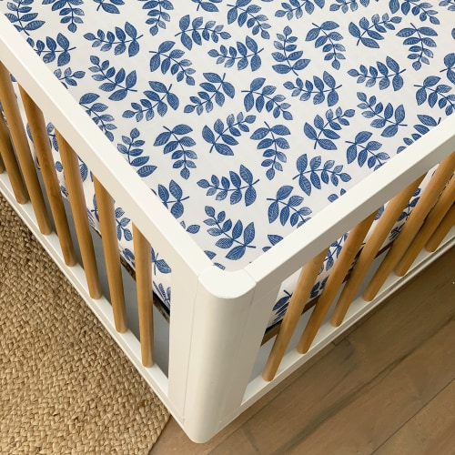 Muslin Crib Sheet, Indigo Fern