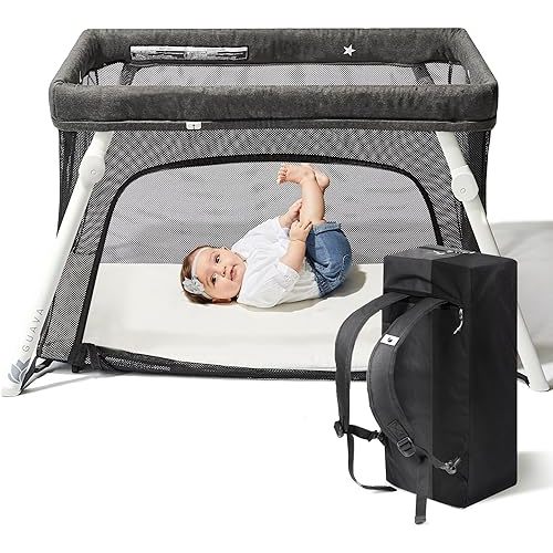 Guava Lotus Travel Crib with Lightweight Backpack Design | Certified Baby Safe Portable Crib | Folding Play Yard with Comfy Mattress for Babies & Toddlers | Compact Baby Travel Bed