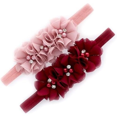 My Lello Flower Headbands Baby - Girls - Toddler Fabric Beaded Stretchy Elastic Pair