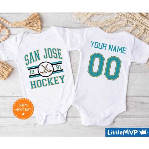 San Jose Hockey Onesie® - San Jose Baby Boy - San Jose Baby Girl - Custom Baby Hockey Onesie - San Jose Baby Shower