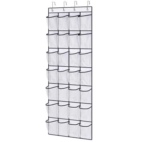 Kusmil Over the Door Shoe Organizer, 28 Large Pockets Hanging Shoe Organizer, White