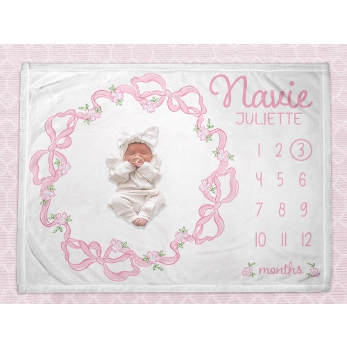 Pink Bows Baby Girl Milestone Blanket: Month Growth Track Photo Prop