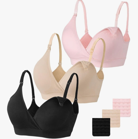 Vinfact 3 Pack Nursing Bras for Breastfeeding Seamless V Neck Maternity Bra Women Pregnancy Breastfeeding Bra