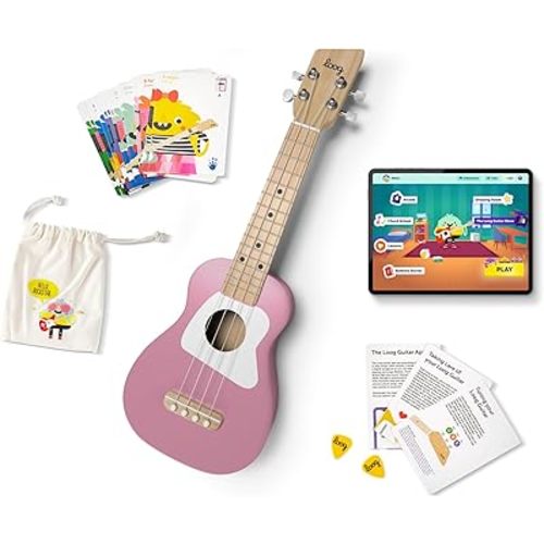 Loog Wood Soprano Ukulele for Kids & Beginners, App & Lessons, All Ages (Pink)