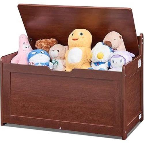 VEVOR Wooden Toy Chest for Kids, Toddler Toy Storage Box with Flip-Top Lid and Safety Hinge, 32.68 x 17.91 x 24.02 Large Kids Storage Bench for Playroom, Bedroom, Living Room or Entryway, Cherry