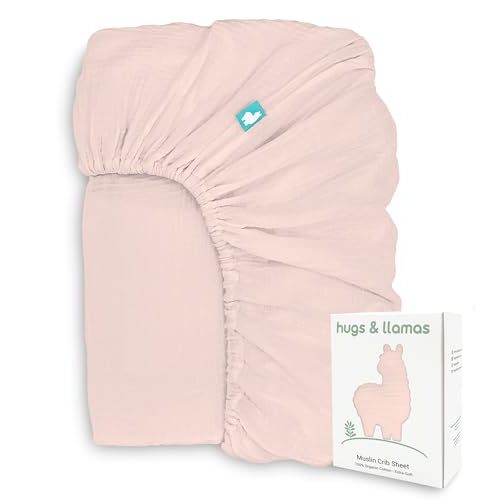 Hugs & Llamas | 100% Organic Cotton Muslin Fitted Crib Sheet - Baby Crib Sheets for Boys & Girls - Neutral (Cotton Candy)