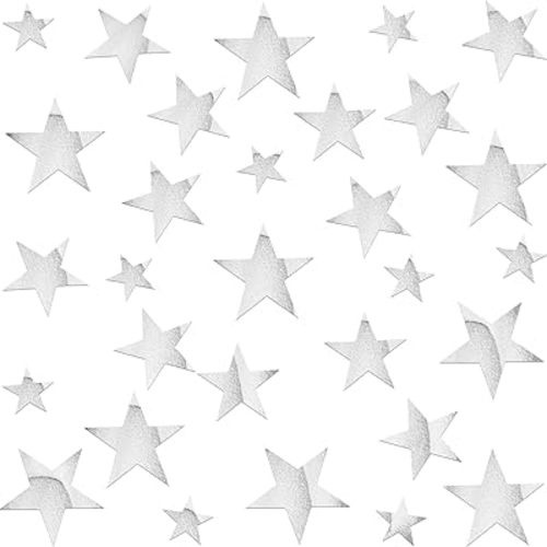 80 Pcs Silver Stars Acrylic Mirror Wall Stickers with Adhesive Art Decal Satin Paper Baby Kids Bedroom Home DIY Decor Removable Stickers