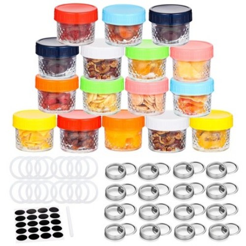 WhizMax Mini Mason Jars 4 oz - Set of 16, Small Glass Jars with Lids and Sealing Bands,Store Jar