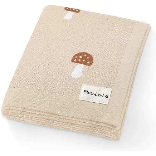 Bleu La La Unisex Baby Swaddle Blanket 100% Cotton Buttery Soft Cozy Receiving Swaddle Crib Stroller Blanket for Shower Gift Registry for Newborns, Infants, Toddlers (Mushroom - Cream)