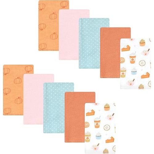 Hudson Baby Unisex Baby Cotton Flannel Burp Cloths, Pumpkin Spice, One Size