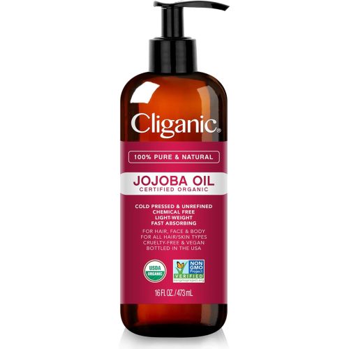 Cliganic USDA Organic Jojoba Oil 16oz with Pump, 100% Pure | Bulk, Moisturizing Oil for Face, Hair, Skin & Nails | Natural Cold Pressed Hexane Free