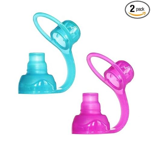 ChooMee SoftSip Food Pouch Top | Baby Led Weaning | No Spill Flow Control Valve, Protects Childs Mouth, 100% Silicone, BPA Free | 2CT Aqua Purple