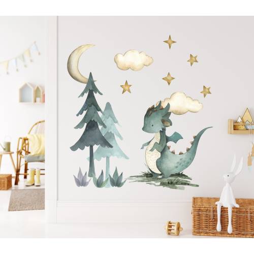 Baby Dragon Nursery Wall Decal , Kids Fairy Tale Stickers , Dragon Tales Mural