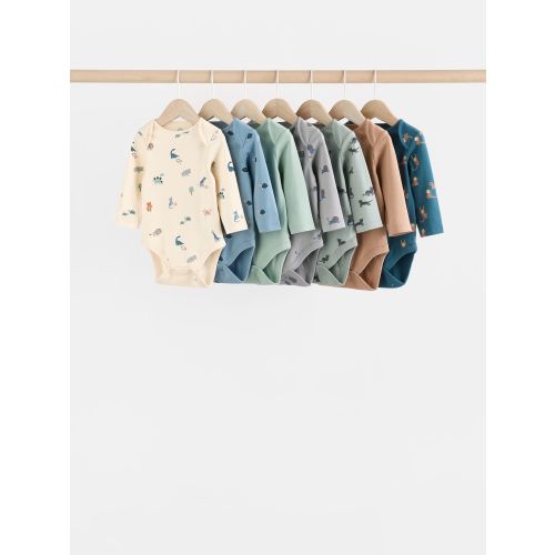 Teal Blue 7 Pack Baby 100% Cotton Bodysuits