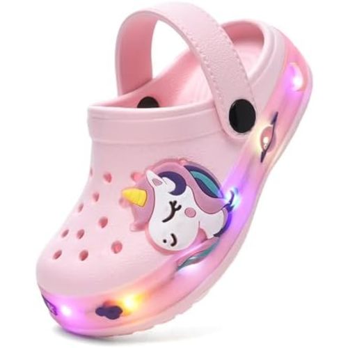 XPKWS Fur Lined Toddler Clogs Kids Slippers Fuzzy Light up Sandals Boys Girls Garden Shoes Winter Warm Cartoon Slides Slip on Lightweight