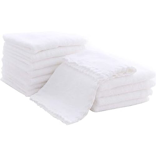 12 Pack Baby Washcloths - Extra Absorbent and Soft Wash Clothes for Newborns, Infants and Toddlers (White)