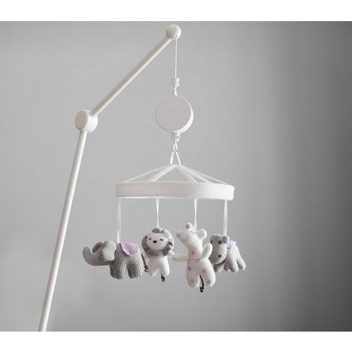 Knit Animal Friends White Musical Crib Mobile