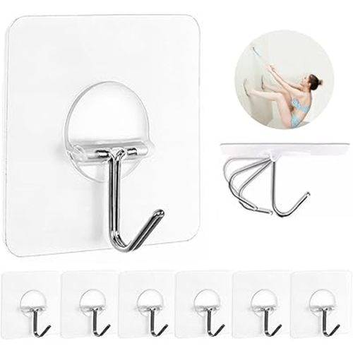 Wall Hook 13lb(Max) Transparent Seamless Coat Hooks,Waterproof and Oilproof,Bathroom Kitchen Heavy Duty Self Adhesive Hooks,8 Pack
