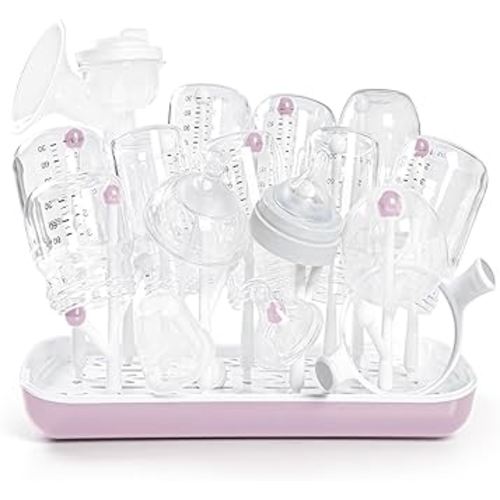 Termichy Baby Bottle Drying Rack, Large Capacity Baby Bottle Rack for Bottles, Dry Rack with Removable Water Tray(Pink)