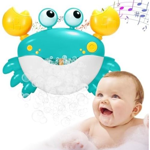 Crab Bubble Machine Bath Toy:Bath Bubble Maker,Blow Bubbles and Plays Children’s Songs,for Bath Toys Battery Operated (Azure)