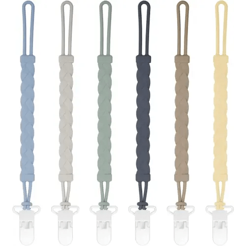 Pacifier Clips, 6-Pack Silicone Pacifier Holder Clip with Stylish Round Design, 100% Food Grade Silicone, Safe Essentials for Newborns Baby Boys and Girls