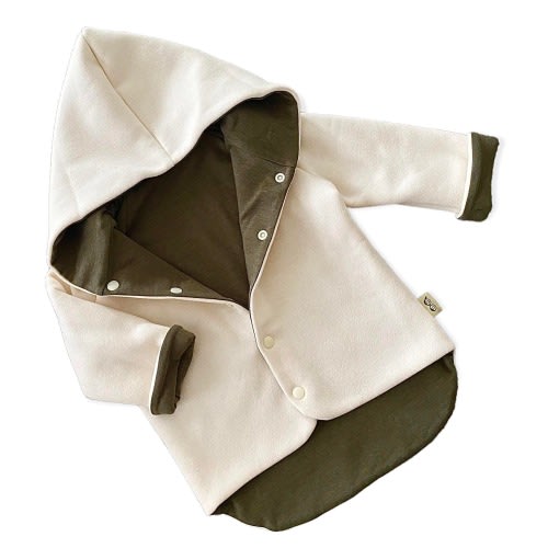 Barely beige/ Ivory + Heather Olive Hooded Jacket, Baby Infant Toddler Kid Coat, Fall Baby Girl Clothes, Fall Baby Boy Jacket, Autumn Outfit