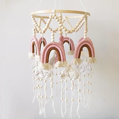 Boho Crib Mobile Rainbow Baby Mobile Boho Mobile for Crib Rainbow and Cloud Mobile with Wood Bead and Tassels Girl Nursery DéCor