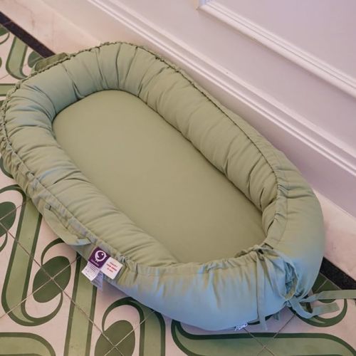 CooCooBaby Infant Lounger, Baby Nest Cover for Baby Girls & Boys, Newborn Essentials for Baby 0-12 Months, 100% Cotton Breathable, Co Sleeper for Baby in Bed (Spring Green)