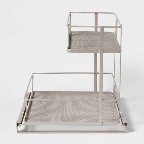 2 Tier Slide Out Under Vanity Brushed Nickel - Brightroom™: Steel Organizer For Bathroom, Spot Clean, 0.35 Capacity