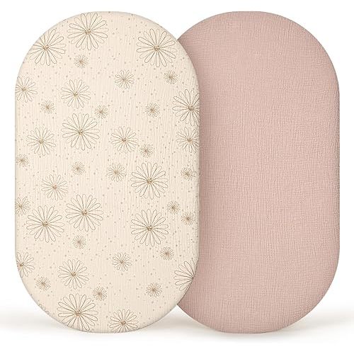 lulumoon Muslin Bassinet Sheets Baby: Cotton Bassinet Sheets Fitted for Boys and Girls - Bassinet Mattress Sheets for Oval Rectangle or Hourglass