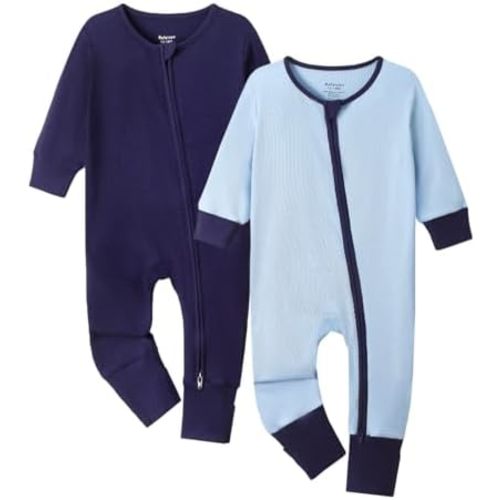Bafeicao Baby Rayon of Bamboo Pajamas Sleeper with Mitten Cuffs Ribbed 2 Way Zipper Romper Long Sleeve Footless Pjs Sleepers