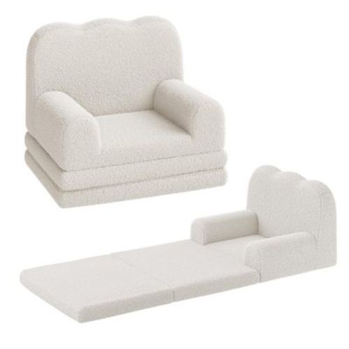 Kids Couch, 2-in-1 Convertible Teddy Fleece Fabric Toddler Sofa Chair, Soft Fold Out Couch Lounger for Kids, Comfy Children's Sofa Bed
