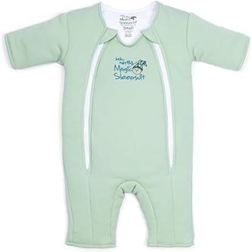 Baby Merlin's Magic Sleepsuit - Cotton Baby Swaddle Transition Product - Soft and Breathable Design, Double Zipper for Easy Diaper Changes, Promotes Safe Sleep - Sage Green - Large 18-21lbs