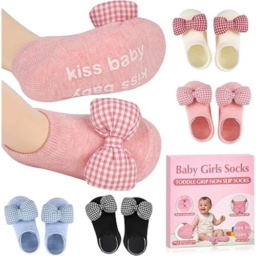 Baby Socks 0-6 Months Baby Girl Socks Non Slip Infant Prewalker Socks Crib Shoes for Newborn Toddler Soft Breathable Cotton Ankle Socks with Anti-Lost