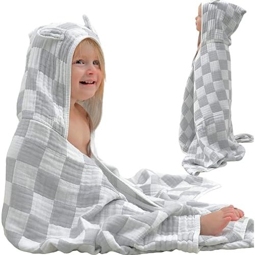 Ultra-Soft Muslin Baby Hooded Towel - 55 x 28 Inches, Ideal for Bath & Beach, Suitable for Both Boys & Girls from Newborns to Toddlers
