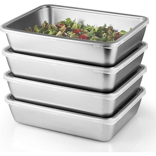 4 Pcs Stainless Steel Food Containers with Clear Lids, Stackable Snack Storage Boxes, Deli Meat Keeper for Refrigerator or Picnic, BBQ Party, Office, Gym Lunch
