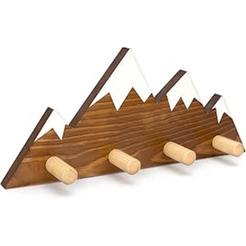 Mountain Wall Hooks - Woodland Nursery Decor - Wall Mount Organizer for Kids Coats & Towels - Ideal Adventure Mountain Decor Baby Shower Gifts - Walnut Finish