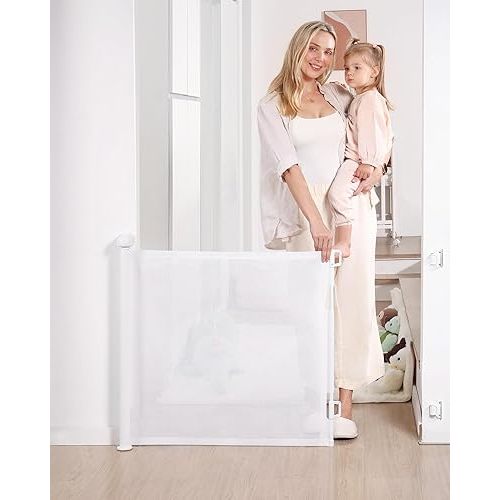 Likzest Retractable Baby Gate, Mesh and Pet Gate 33/'' Tall, Extends up to 55/'' Wide, Child Safety Gates for Stairs Doorways Hallways, Dog Cat Indoor Outdoor (White), 6*18, SH20.006DC