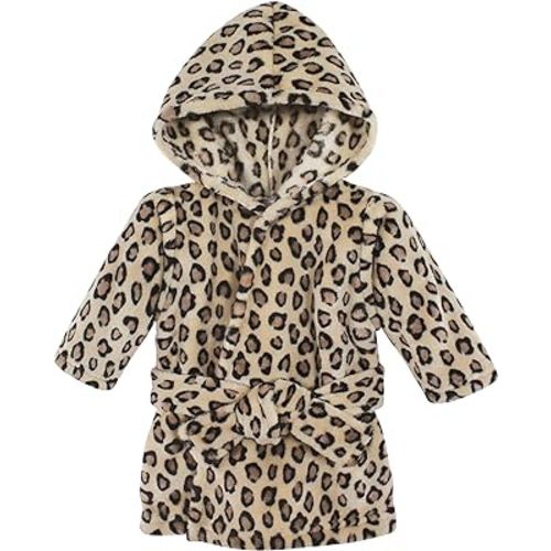 Hudson Baby Unisex Baby Plush Animal Face Bathrobe, Leopard, 0-9 Months