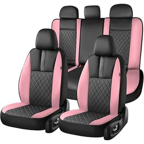 Coverado Car Seat Covers Full Set, Automotive Leather Seat Covers for Car，Universal Fit Front Back Seat Cover, Non-Slip Waterproof Breathable Car Seat Protector