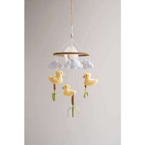 Baby mobile yellow duck, duck pond, lake nursery decor.