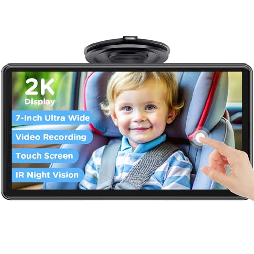 ZGZUXO Baby Car Monitor for Backseat, 7" Touchscreen Camera Baby Camera with USB Plug and Play Easy Setup, 150° Wide Angle, Night Vision, Flexible 360 Rotation
