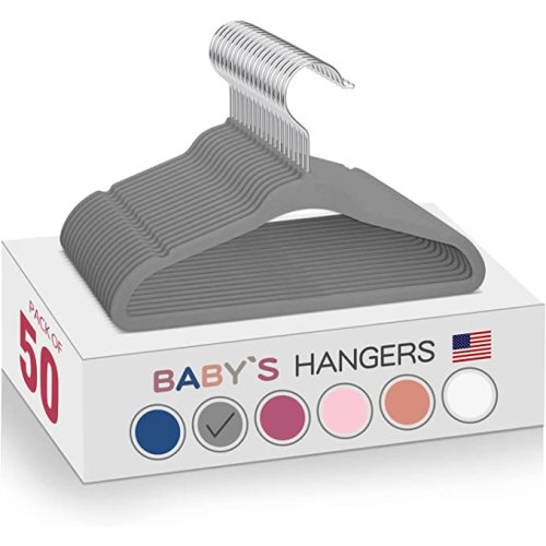 Kids Velvet Hangers 11 Inches Children's Clothes Hangers Non-Slip Baby Hangers Space-Saving Infant Closet Organizer | Durable & Lightweight (Grey,50pack) by MOERKADA