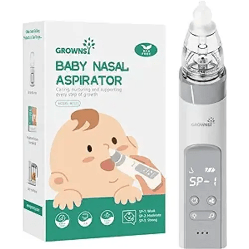 GROWNSY Nasal Aspirator for Baby, Electric Nose Aspirator for Toddler, Baby Nose Sucker, Automatic Nose Cleaner with 3 Silicone Tips, Adjustable Suction Level, Music and Light Soothing Function - Grey